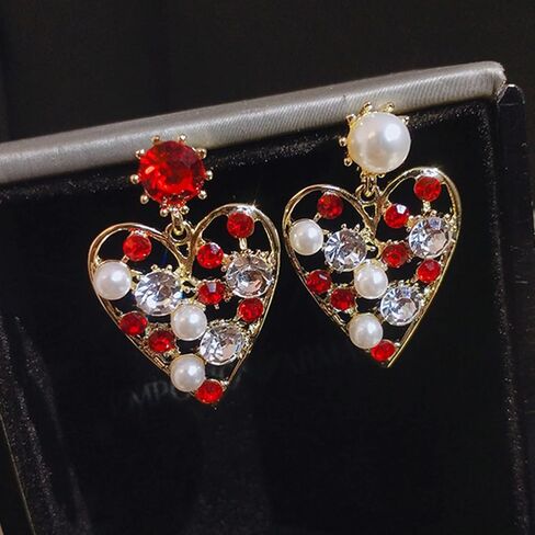 لطيف القلب اللؤلؤ كريستال قطرة استرخى ترصيع الأقراط بوهو حجر الراين أقراط بيان مجوهرات هدايا للنساء الفتيات in Kuwait