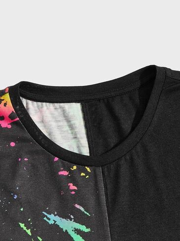 GORGLITTER Men's 2 Piece Outfits Reflective Splash Ink Print Short Sleeve Shirt and Track Short Sets with Pockets in Saudi Arabia