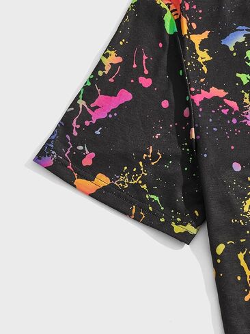 GORGLITTER Men's 2 Piece Outfits Reflective Splash Ink Print Short Sleeve Shirt and Track Short Sets with Pockets in Saudi Arabia