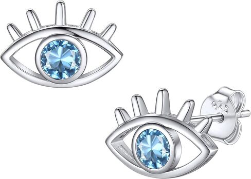 Bestyle 925 الفضة الاسترليني قلادة عين الشر للنساء، تم إنشاء قلادة جوهرة الميلاد الرائعة لمدة 12 شهرًا قلادة زركونيا مكعبة أنيقة، قلادة عيون بوهو تميمة مجوهرات قلادة in Kuwait