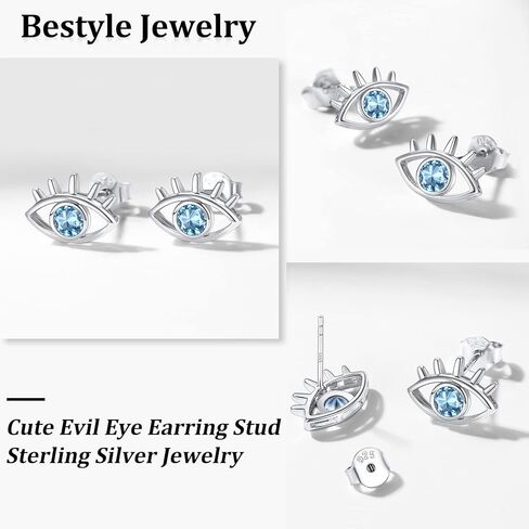 Bestyle 925 الفضة الاسترليني قلادة عين الشر للنساء، تم إنشاء قلادة جوهرة الميلاد الرائعة لمدة 12 شهرًا قلادة زركونيا مكعبة أنيقة، قلادة عيون بوهو تميمة مجوهرات قلادة in Kuwait