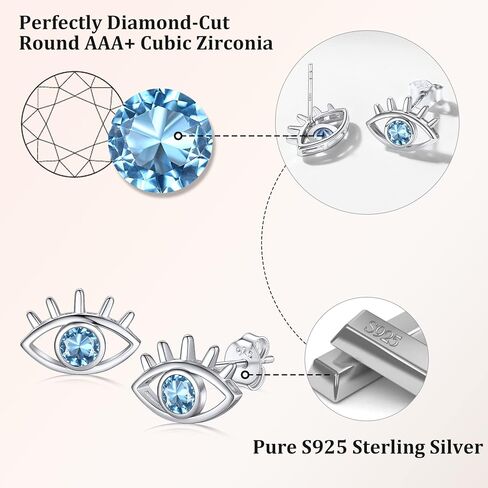 Bestyle 925 الفضة الاسترليني قلادة عين الشر للنساء، تم إنشاء قلادة جوهرة الميلاد الرائعة لمدة 12 شهرًا قلادة زركونيا مكعبة أنيقة، قلادة عيون بوهو تميمة مجوهرات قلادة in Kuwait