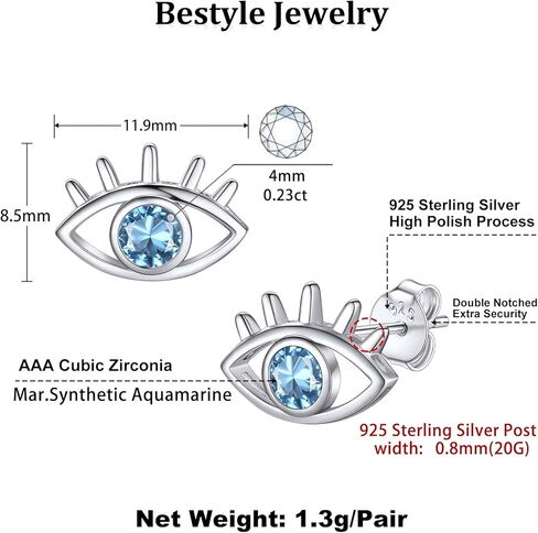 Bestyle 925 الفضة الاسترليني قلادة عين الشر للنساء، تم إنشاء قلادة جوهرة الميلاد الرائعة لمدة 12 شهرًا قلادة زركونيا مكعبة أنيقة، قلادة عيون بوهو تميمة مجوهرات قلادة in Kuwait