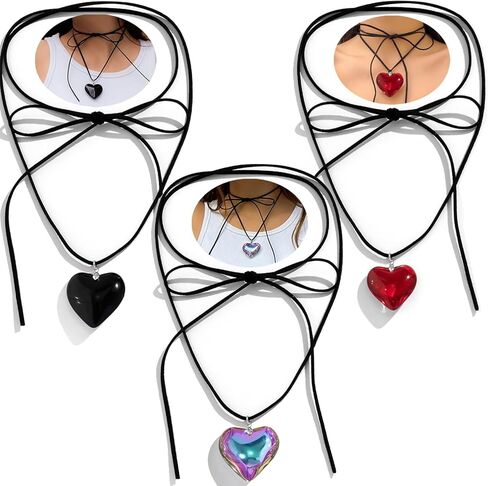 Y2K Chunky Puffy Heart Choker Big Flower Necklace Y2K Gothic Pendant Necklace Velvet Heart Necklace for Women Girls in Kuwait