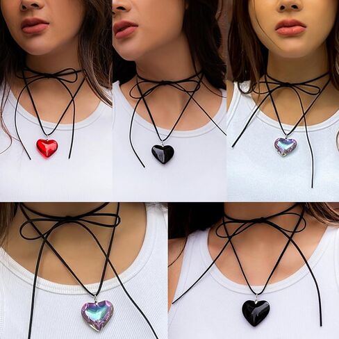 Y2K Chunky Puffy Heart Choker Big Flower Necklace Y2K Gothic Pendant Necklace Velvet Heart Necklace for Women Girls in Kuwait