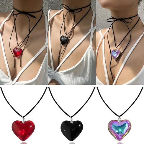 Y2K Chunky Puffy Heart Choker Big Flower Necklace Y2K Gothic Pendant Necklace Velvet Heart Necklace for Women Girls in Kuwait