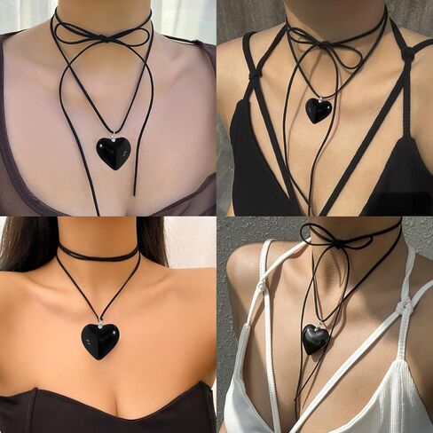 Y2K Chunky Puffy Heart Choker Big Flower Necklace Y2K Gothic Pendant Necklace Velvet Heart Necklace for Women Girls in Kuwait
