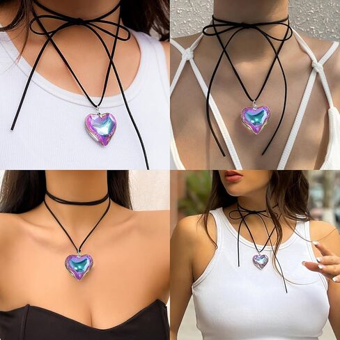 Y2K Chunky Puffy Heart Choker Big Flower Necklace Y2K Gothic Pendant Necklace Velvet Heart Necklace for Women Girls in Kuwait