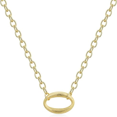 Big Oval Pendant Necklace for Women Trendy Brush Finished Matte Gold Pendant Choker Necklace 16 + 2 Inches Adjustable Length Necklace Jewelry Gift in Saudi Arabia