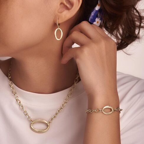 Big Oval Pendant Necklace for Women Trendy Brush Finished Matte Gold Pendant Choker Necklace 16 + 2 Inches Adjustable Length Necklace Jewelry Gift in Saudi Arabia