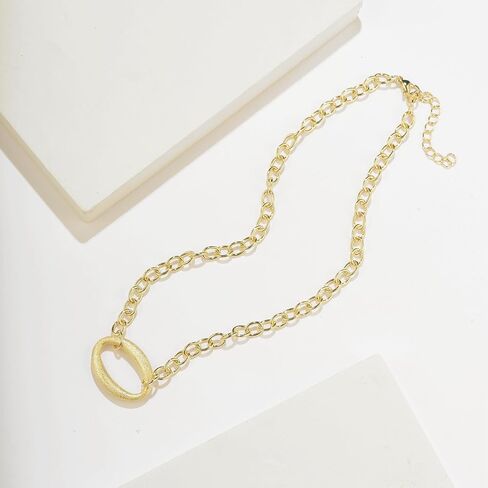Big Oval Pendant Necklace for Women Trendy Brush Finished Matte Gold Pendant Choker Necklace 16 + 2 Inches Adjustable Length Necklace Jewelry Gift in Saudi Arabia