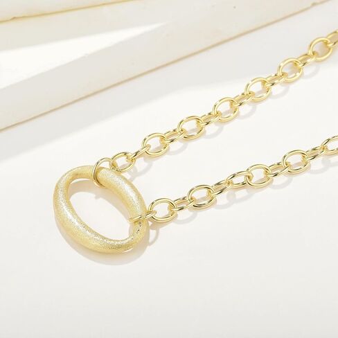 Big Oval Pendant Necklace for Women Trendy Brush Finished Matte Gold Pendant Choker Necklace 16 + 2 Inches Adjustable Length Necklace Jewelry Gift in Saudi Arabia