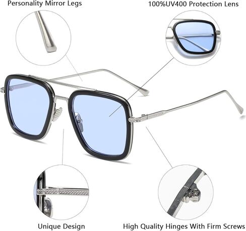 Tony Stark Sunglasses Vintage Square Metal Frame for Men Women -Iron Man and Spider-Man Vintage Sun Glasses in Saudi Arabia