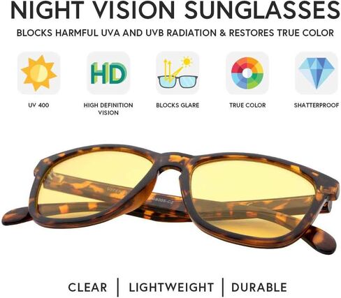 نظارات VITENZI للرؤية الليلية للرجال والنساء مضادة للوهج وآمنة للقيادة الليلية والنهارية عالية الدقة باللون الأصفر تورينو in Kuwait