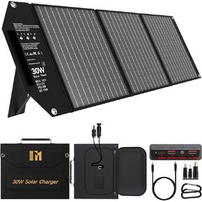 100W Portable Solar Panel, 5 Ports Solar Charger with 24V MC4 Port, DC(12V)/ USB-C (PD65W) / 2*USB-A (QC 18W), Solar Panel Charger for Camping Off-Grid Living
