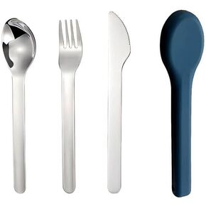 Portable Tableware Stainless Steel Knivesforks Spoons and Silicone Boxes Family Travel Work Outdoor Camping Set (Blue)