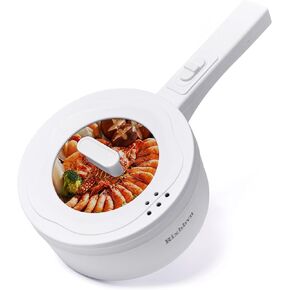 Hot Pot Electric,700W Non-Stick Frying Pan,Rapid Noodles Cooker,Electric Pot,Mini Hot Pot for Steak,Egg,Oatmeal,Soup,with Power Adjustment, White