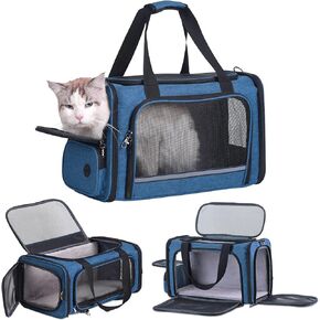 Cat Carrier Pet Travel Carrier by Airplane Approved Under seat, TSA Airline Approved Soft-Sided Carrier Bag for cat,Dogs,17.5 x 8.5 x 11 inches (Blue)