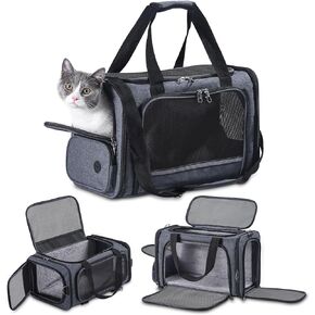 حامل سفر للحيوانات الأليفة من Cat Carrier بواسطة طائرة معتمدة تحت المقعد، حقيبة حمل ناعمة الجوانب معتمدة من شركة TSA للقطط والكلاب، 17.5 × 8.5 × 11 بوصة (أزرق)