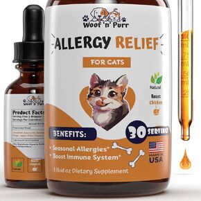Natural Allergy Relief for Cats - Supports Allergy & Itch Relief for Cats - Cat Allergy - Cat Itch Relief - Cat Itchy Skin Relief - Cat Allergy Relief for Cats - Cat Supplements & Vitamins - 1 fl oz