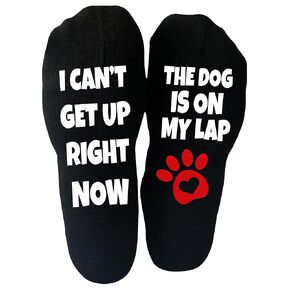 Funny Socks, Fun Socks With Funny Sayings, Black Socks for Men and Women, Dog is on my Lap Socks, Animal Lovers Gifts
