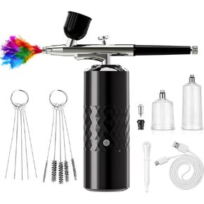 Airbrush Kit Rechargeable Cordless Airbrush Compressor Portable Handheld Airbrush Air Brush for Model Painting,Nail Art,Cake decoration,Makeup, Barber (Black)