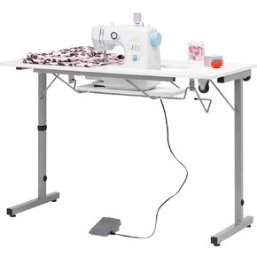 Rollaway II Compact Portable Folding Sewing Table, Silver/White