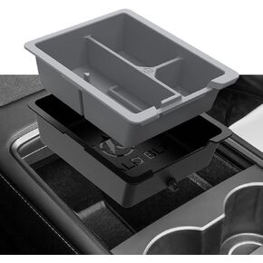 2 Pack Waterproof Under Seat Storage Box Organizer, Upgraded 2-in-1 Underseat Hidden Tray for Tesla Model Y 2024-2021