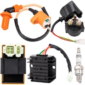 مجموعة ملف الإشعال GY6 150cc لـ 150cc 125cc 50cc ATV Quad Go Kart Moped Scooter، ملف إشعال GY6 عالي الأداء، صندوق 6 Pin AC CDI، منظم الجهد الكهربي، مرحل الملف اللولبي المعدل وقابس الإشعال A7TC