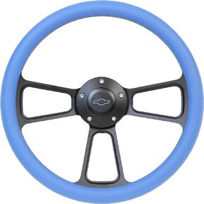 5-bolt Black Steering Wheel 14 Inch Aluminum with Black Vinyl Wrap and Chevy Horn Button