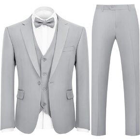 Men's 3-Piece Suit Slim Fit Suit Jacket Single Button Banquet Prom Wedding Suit Jacket Vest Pants and Bow Tie Set