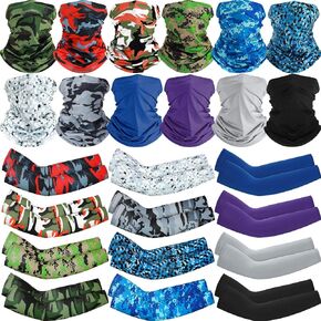 12 Sets UV Protection Face Covering Neck Gaiter Scarf and Ice Silk Cooling Arm Sleeves for Summer