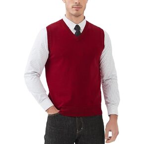Kallspin Men's Pure Cotton Sweater Vest V Neck Regular Fit Knit Sleeveless Pullover Sweater