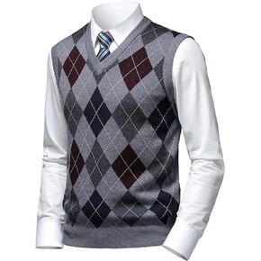 Mens Thick Argyle Sweater Vests Classic V-Neck Knitwear Sleeveless Pullover Autumn Winter Warm Tank Tops