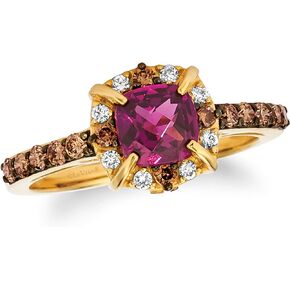 2/5 Carat Diamond and 0.90 Carat Cushion Cut Garnet Halo Ring for Women in 14k Yellow Gold (Brown/H-I, SI1-SI2 / VS2-SI1, cttw) Promise Anniversary Ring Size 5 to 10 by LeVian