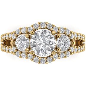 Clara Pucci 24ct Round Cut 3 stone Halo Solitaire Lab White Sapphire Proposal Designer Wedding Anniversary Bridal Ring 14k Yellow Gold