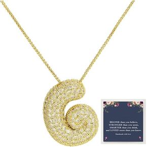 Bubble Letter Necklace Gold for Women，Charm Balloon Initial Letter Pendant Zirconia Inlaid Necklaces Fashion Gifts Jewelry in Kuwait