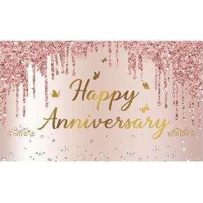 ديكور خلفية لافتة الذكرى السنوية السعيدة: - خلفيات زفاف Feliz Aniversario باللون الذهبي الوردي لالتقاط الصور - ديكور احتفالات الذكرى السنوية للكنيسة والعمل in Kuwait