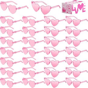 30Pairs Heart Sunglasses for Women Rimless Pink Heart Shaped Sunglasses Heart Sunglasses Bulk for Valentines Day