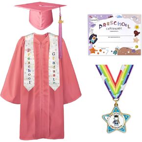 قبعة تخرج من GraduatePro لمرحلة ما قبل المدرسة، حزمة شهادة ميدالية 2024، مجموعة شرابات للأطفال الصغار