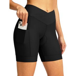 Women's Bike Shorts 4D Padded Cycling Shorts Crossover Waist Biking Shorts with Pockets Bicycle Riding
