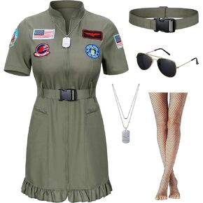 Women Fighter Pilot Costume Air Force Flight Dress Halloween Cosplay Costume With Accessories Set