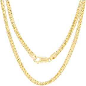 Nuragold 10k الذهب الأصفر 4 مم الصلبة فرانكو الماس قطع القمح Spiga Foxtail سلسلة قلادة، مشبك جراد البحر للرجال 18 "20" 22 "24" 26 "28" 30"