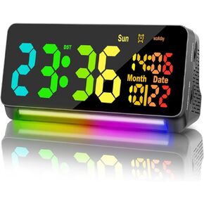 120db Super Loud Alarm Clocks for Bedrooms, 15 Wake Up Sounds Digital Alarm Clock For Heavy Sleepers adults , 7 Color Night Light, Dynamic RGB Color , 0-100% Dimmer, Snooze, DST , Large LED Display