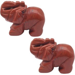 EDEN'S CALL 2 pcs 1.5in Natural Healing Green Aventurine+Red Jasper Crystal Elephant Figurines Handcraved Stone Animal Statues for Home Office Desk Decor