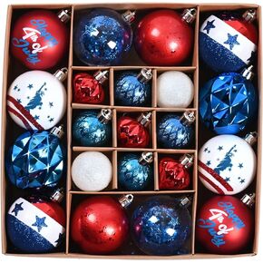 DecorbyHannah 4th of July Decorations, 21ct Patriotic Ornaments for Tree, Shatterproof Red Blue White Hanging Tree Decorations for Memorial Day,Independence Day, Flag Day, USA Holiday Party