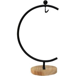 Ornament Display Stand Iron Pothook Stand for Hanging Glass Terrarium/Picture (Big G-Shaped Wood Base, Black)
