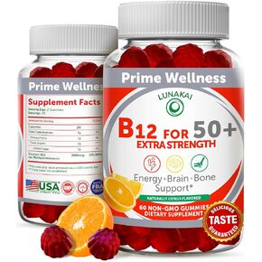 Lunakai Vitamin B12 Gummies for Adults 50 Plus - Delicious Proprietary Formula - Energy & Vitality Boost, High Strength B12 Supplements Non-GMO, 60ct