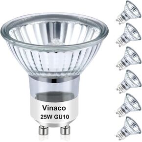 Vinaco GU10 Bulb, 6 Pack Halogen 120V 50W, Dimmable, MR16 GU10 Light Bulb with Long Lasting Lifespan, gu10+c for Track&Recessed Lighting, Gu10 Base Bulb, 50W MR16/FL/GU10, Warm White