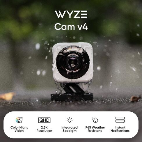 كاميرا Wyze Cam v4، كاميرا أمان منزلية ذكية بدقة 2K HD Wi-Fi، للاستخدام الداخلي/الخارجي، مراقبة الحيوانات الأليفة/الطفل، كشاف/صافرة إنذار تعمل بالحركة، رؤية ليلية ملونة محسنة، صوت ثنائي الاتجاه، تخزين محلي/سحابي، سلكي، أبيض in Kuwait